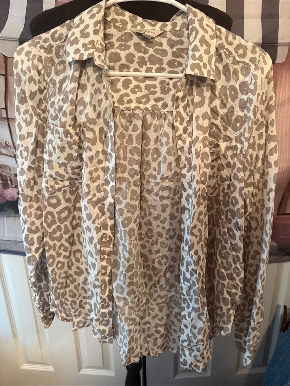 Lucky Brand Taupe and Cream Leopard Print Shirt